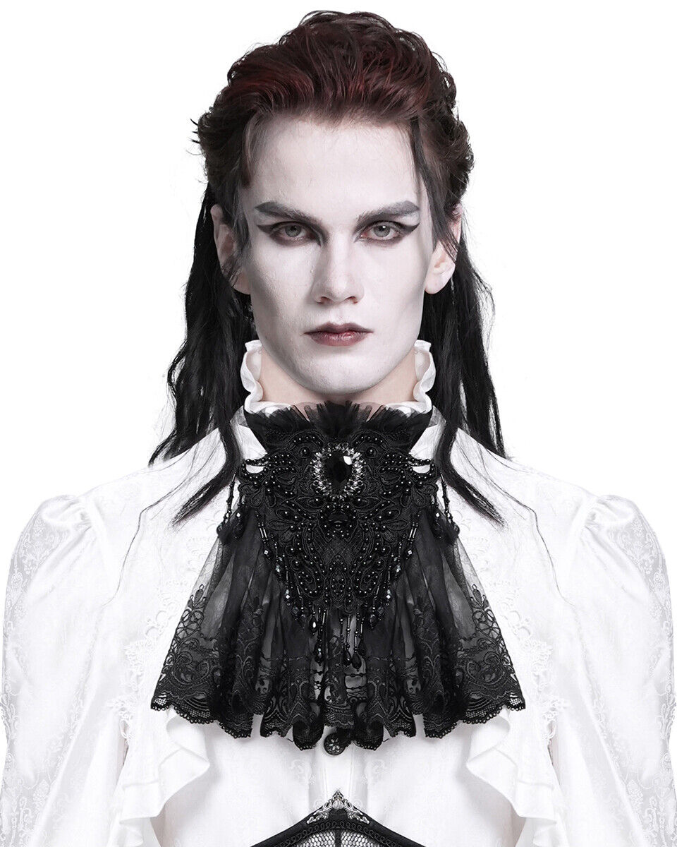 devil fashion as206 gothic black jabot on white shirt