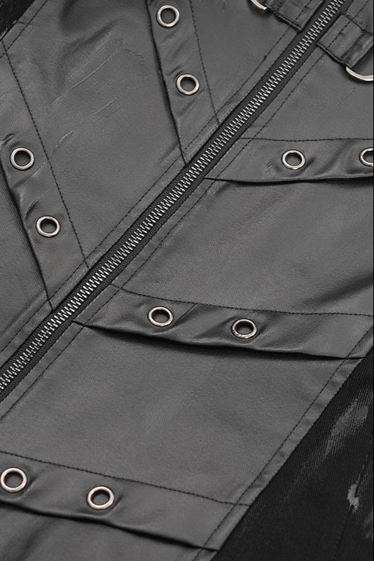 Detail of faux leather front panel design and hardware on CT200 NX-47 jacket