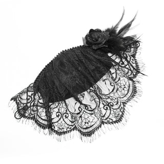 flat lay black lace veil mask showing full lace drape and trim
