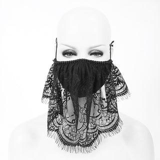 front view black lace veil face mask without flower and feathers