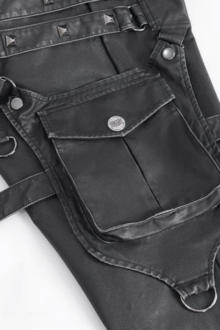 Side view of Devil Fashion PT24401 pants showing large snap-button pocket, strap, and D-ring detail