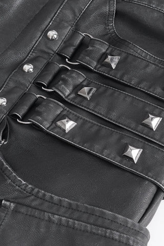 Close-up of studded strap detailing on Devil Fashion PT24401 Gothic pants