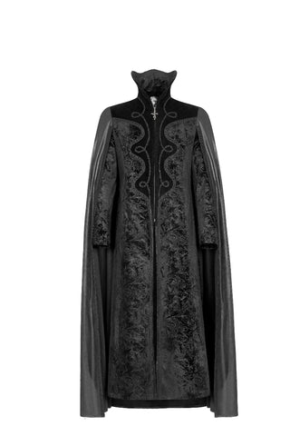 black gothic long overcoat with lace front detail and cape panel