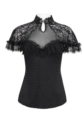 Eva Lady ETT028 black Gothic lace high-neck top with mesh and clasp detail