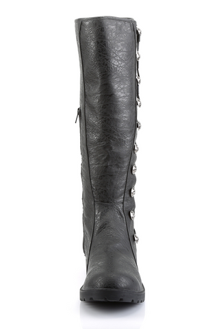Funtasma Gotham-109 front view black Victorian knee-high boot with silver button side closure on white background
