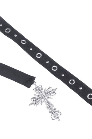 Black lace choker with cross charm accessory