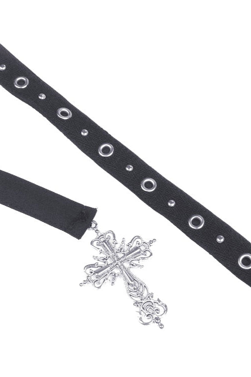 Black lace choker with cross charm accessory