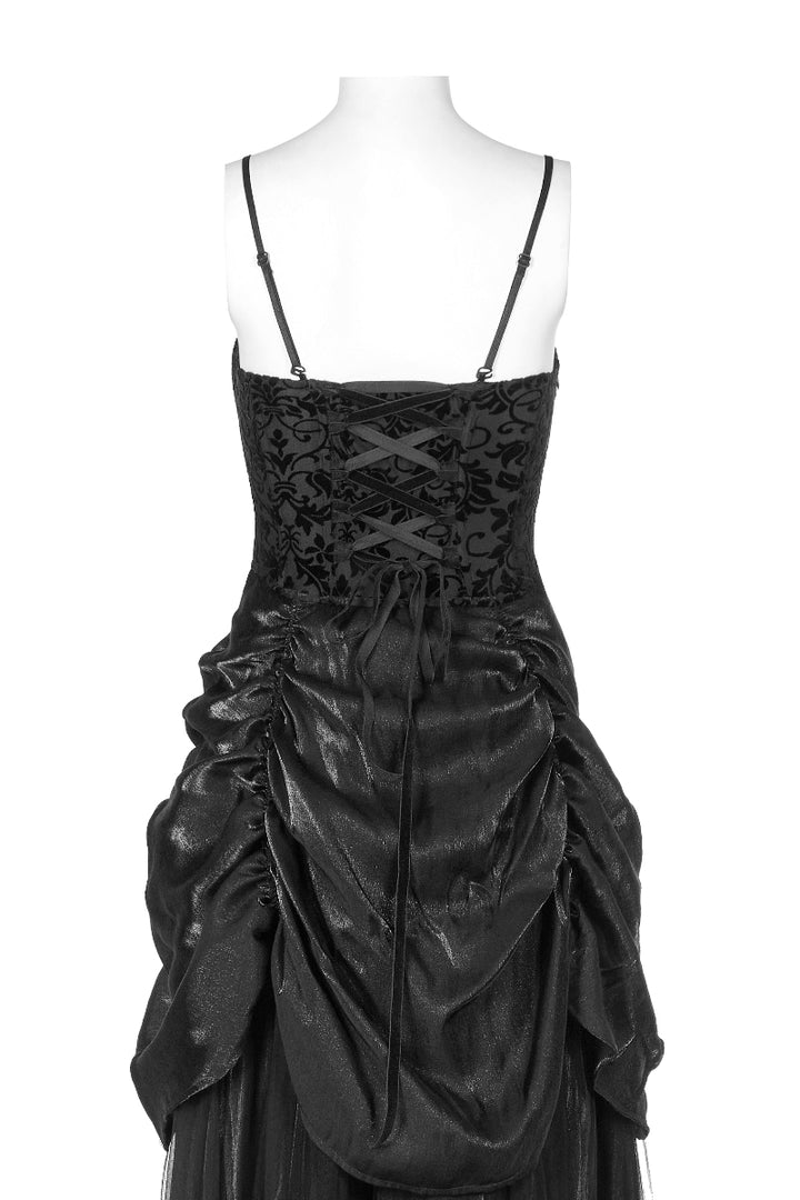 Flat lay back view of Gothic dress with lace-up detail