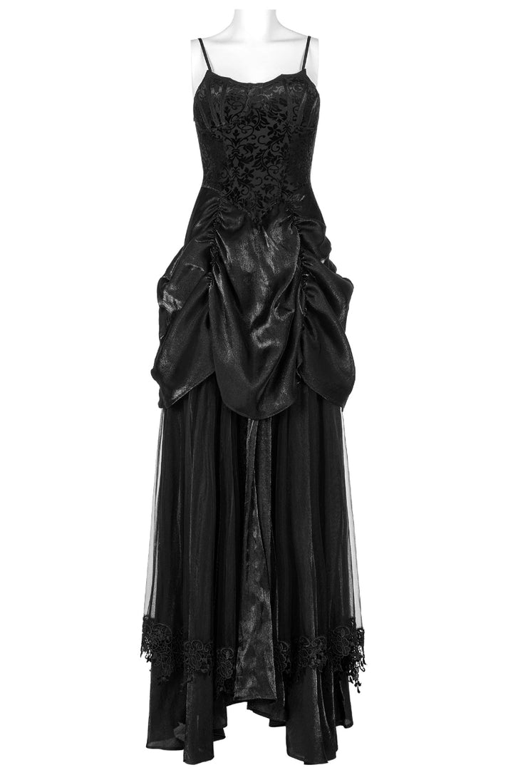 Flat lay front view of Gothic dress on mannequin