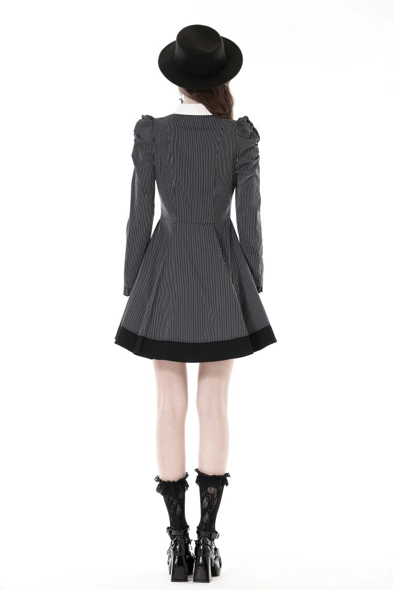 Back view of Gothic striped dress with puffed sleeves