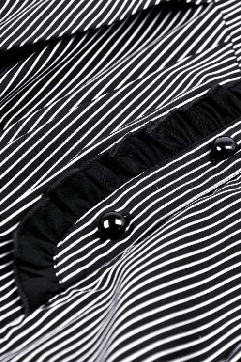 Close-up of pinstripe fabric and front buttons