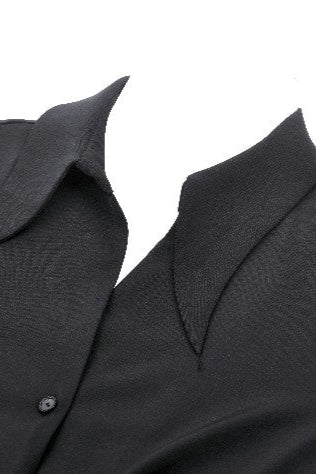 Close-up of pointed collar detail on Grimoire Occult Shirt