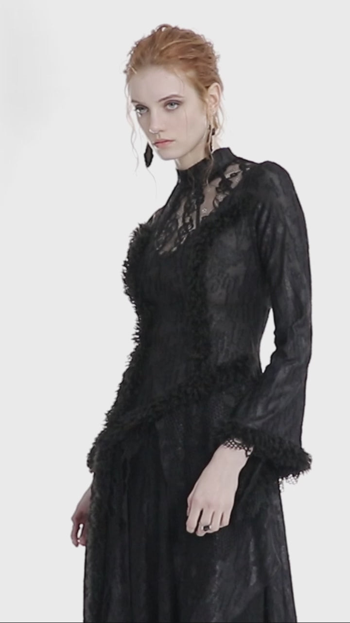 Punk Rave WQ-643 Shadow of Carmilla long black Romantic Gothic dress shown in motion