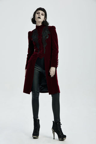 Punk Rave wy-1306 red Gothic velvet coat black embroidered jacket video