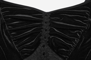 Close-up of ruched velvet bodice and lace detail on Punk Rave DQ-731 gothic dress