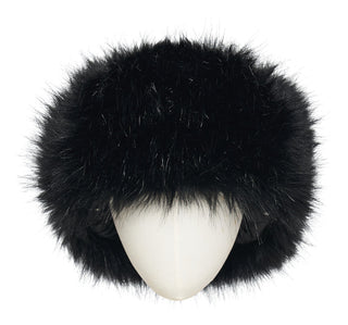 Front view of black faux fur Cossack-style hat on mannequin