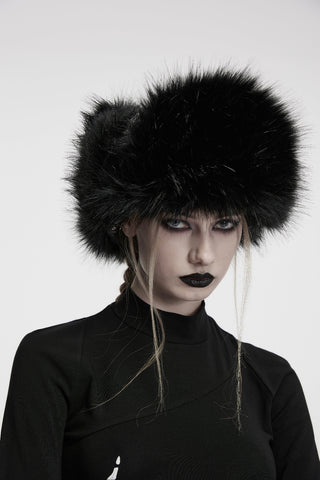 Model wearing a black faux fur Cossack-style winter hat - Punk Rave OS-817
