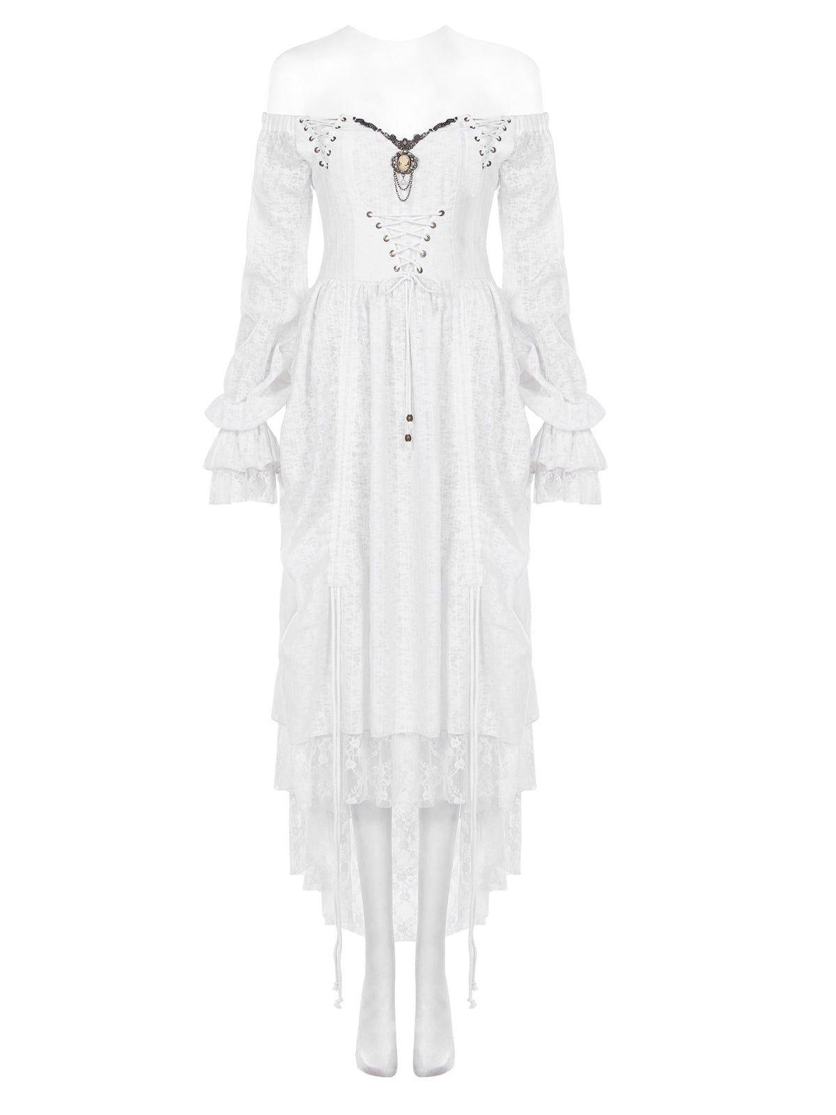 White Gothic Off-Shoulder Lace Bridal Dress