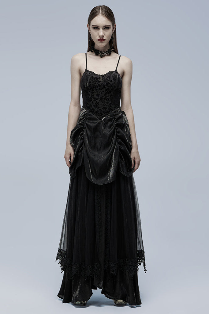 punk rave wq-557 Front view of model wearing black Gothic lace dress