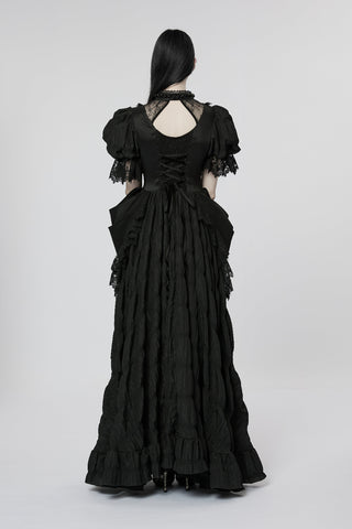 Back view of the Punk Rave WQ-611 “Countess Evernight” Victorian Gothic dress worn by a model on a white background