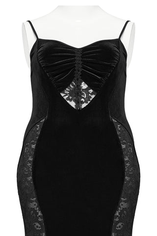 Punk Rave DQ-731 black velvet gothic maxi dress with ruched bodice and lace side panels