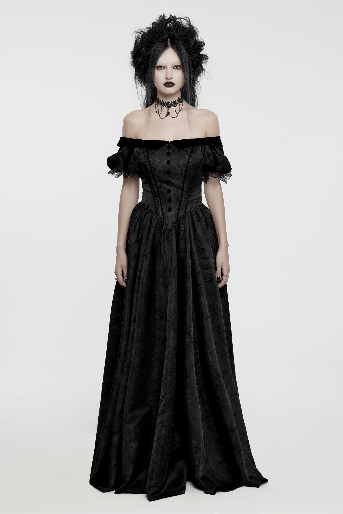 Black Off Shoulder Victorian Gothic Ball Gown