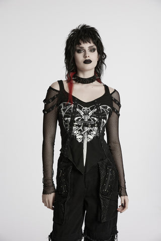 Vampire Bat Fishnet Sleeve Top