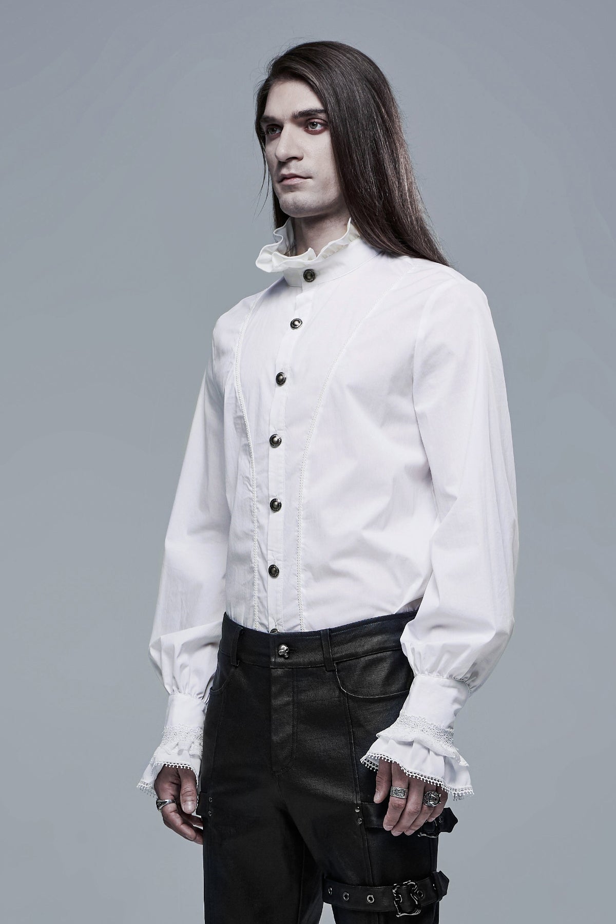 Men's White Gothic Victorian Long Sleeve Shirt