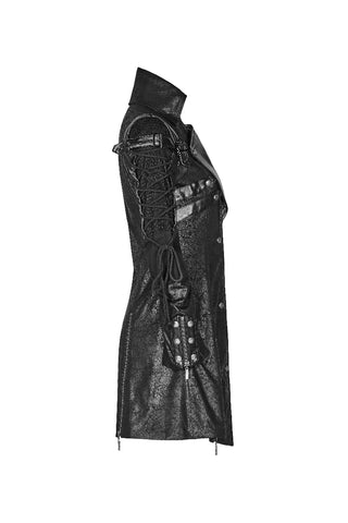 Side view of Punk Rave Y-349 black men's gothic jacket showing lace-up sleeve and studded details