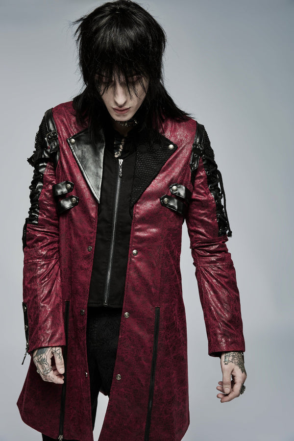 Gothic Red Raincoat Mens RLEHJN Steampunk Jacket Men UK Sale