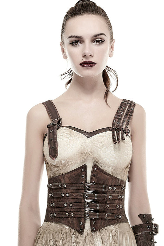 steampunk brown corset waist cincher punk rave y-659