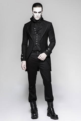 Men’s black Victorian gothic jacket full body with high collar