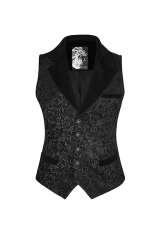 Punk Rave y-807 black gothic waistcoat with brocade pattern and lapel collar