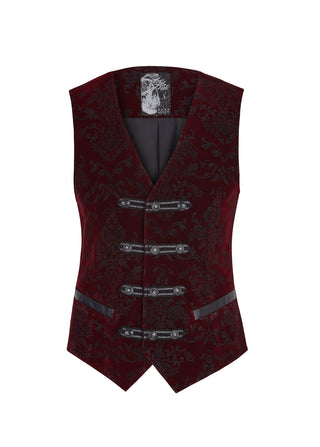 Punk Rave Y-813 red burned velvet gothic waistcoat with metal front buttons