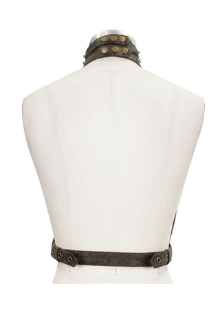 Back view of Steampunk body harness showing wide collar and adjustable belt strap