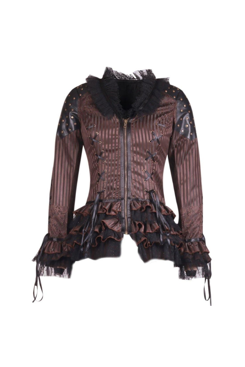brown stripe steampunk corset top long sleeve blouse