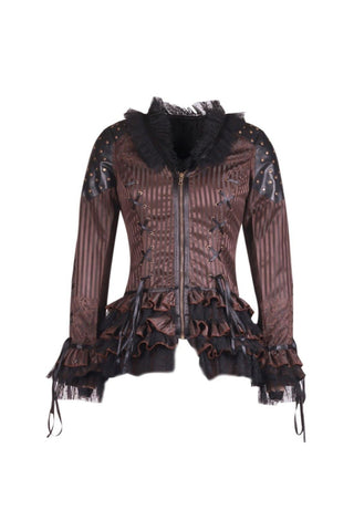 brown stripe steampunk corset top long sleeve blouse
