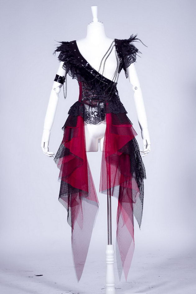 black and red fantasy dress Gothic Dragon Style Dress, Black and Red Fantasy Gown With Ombre Chiffon Skirt, Velvet Elven Dress, Ren Faire Costume, Made to Order