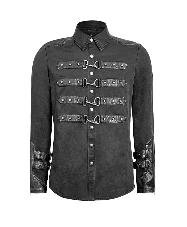 heavy metal dress shirts Men's Black Grey Skull Rockabilly Shirt - Metal Skull Buttons