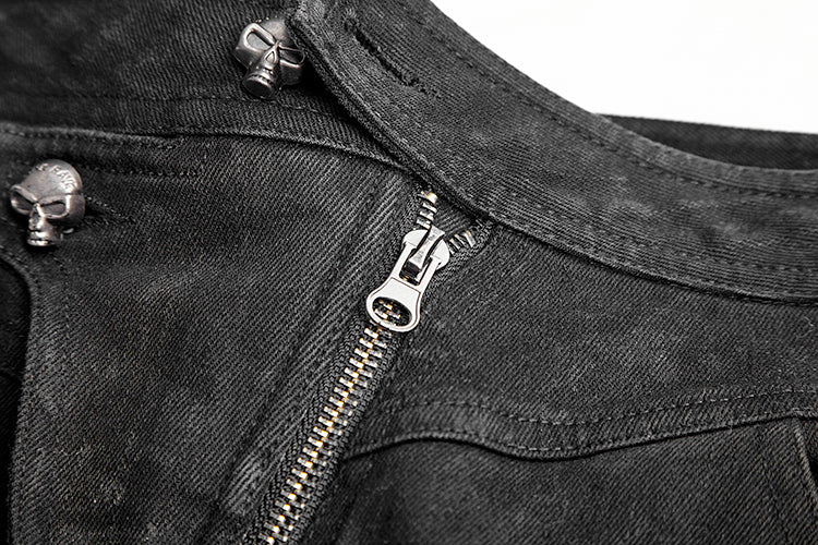 Punk Rave Men's Armor Knee Distressed Jeans Zippers Slim Fit Jeans Pockets  (L, Black) at  Men's Clothing store