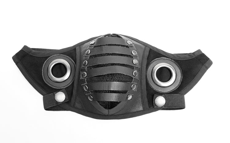 Black ribbed face mask with metal rivets