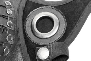 lose-up of rivet and grommet detail on mask edge