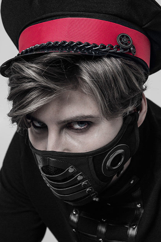 Cyberpunk face mask styled with military cap