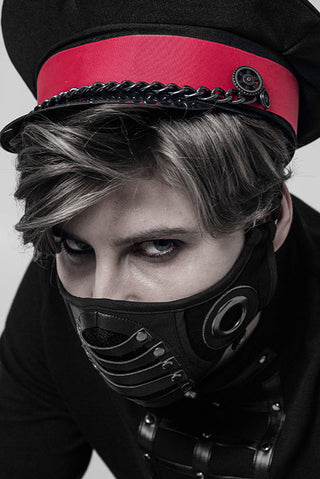 Cyberpunk face mask styled with military cap