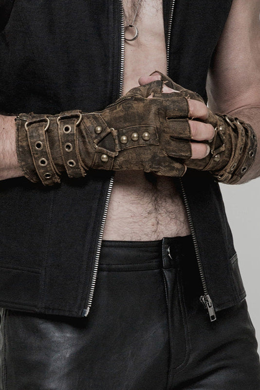 steampunk handschuhe Fingerless Combat Gloves Brown