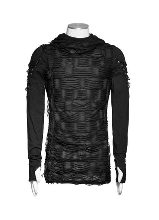 Punk Rave WT-438 black distressed hooded long sleeve top