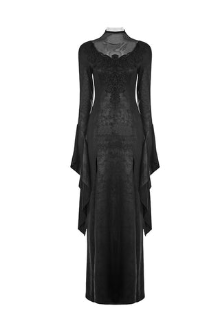 Flat lay of Queen of the Night dress showing sheer chest panel and flared silhouette